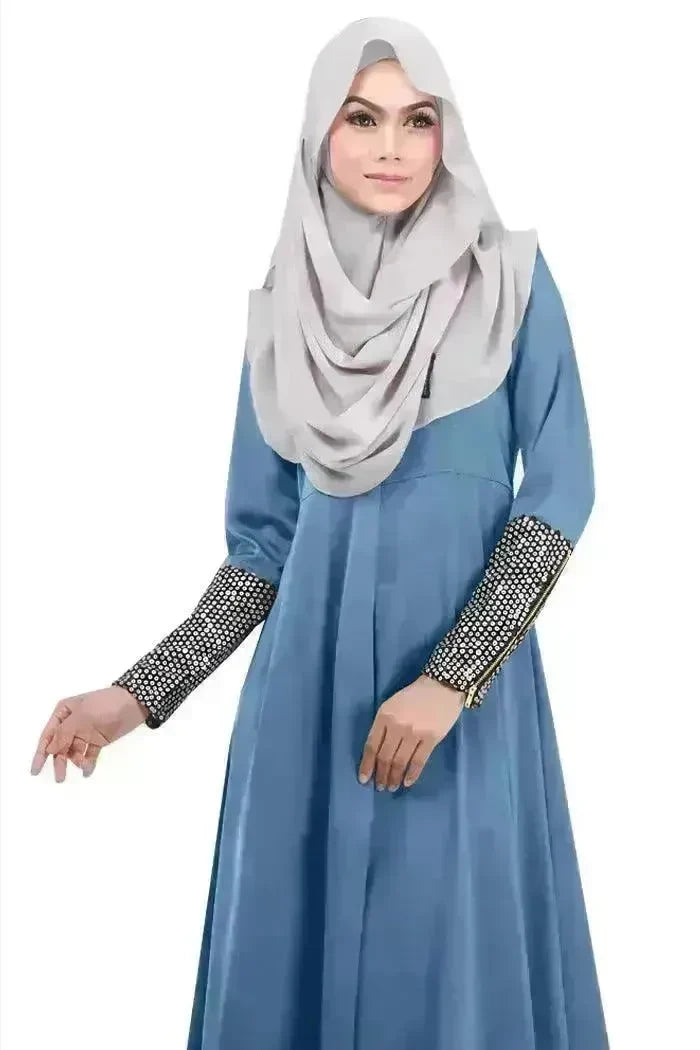 Fashionable Middle East Cuff Stitching Sequined Long Skirt Abaya Dress - EX-STOCK CANADA