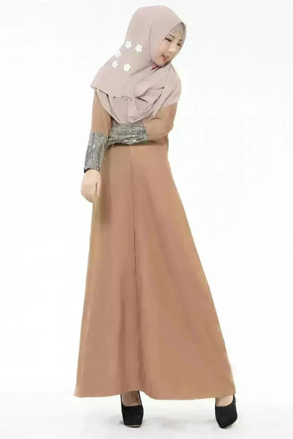 Fashionable Middle East Cuff Stitching Sequined Long Skirt Abaya Dress - EX-STOCK CANADA