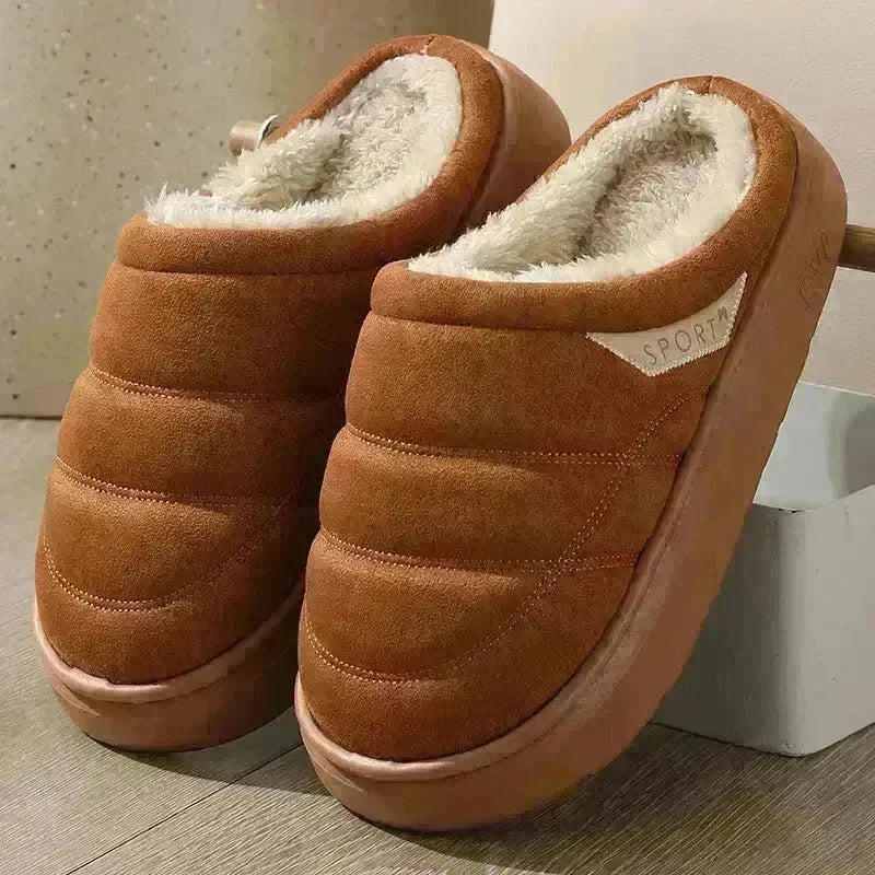 Fashion Solid Plush Slipper Winter Warm Indoor Floor Bedroom Home Slippers For Couple Thick-soled House Shoes Women Men - EX-STOCK CANADA