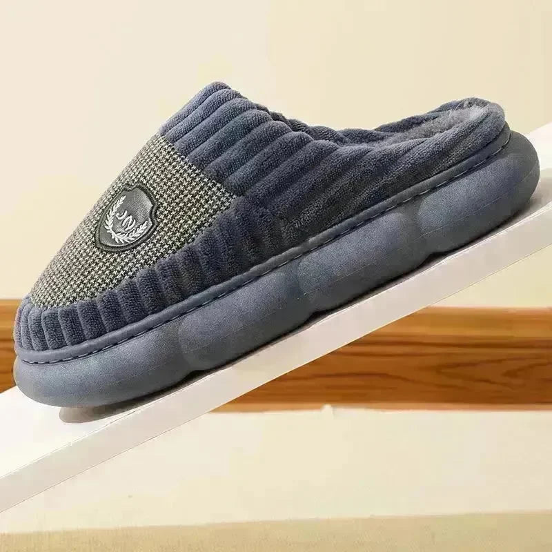 Plus Size Colorblock Plush Slippers For Women Men Winter Warm Home Slipper Indoor Thick-soled Fleece Shoes Couple - EX-STOCK CANADA
