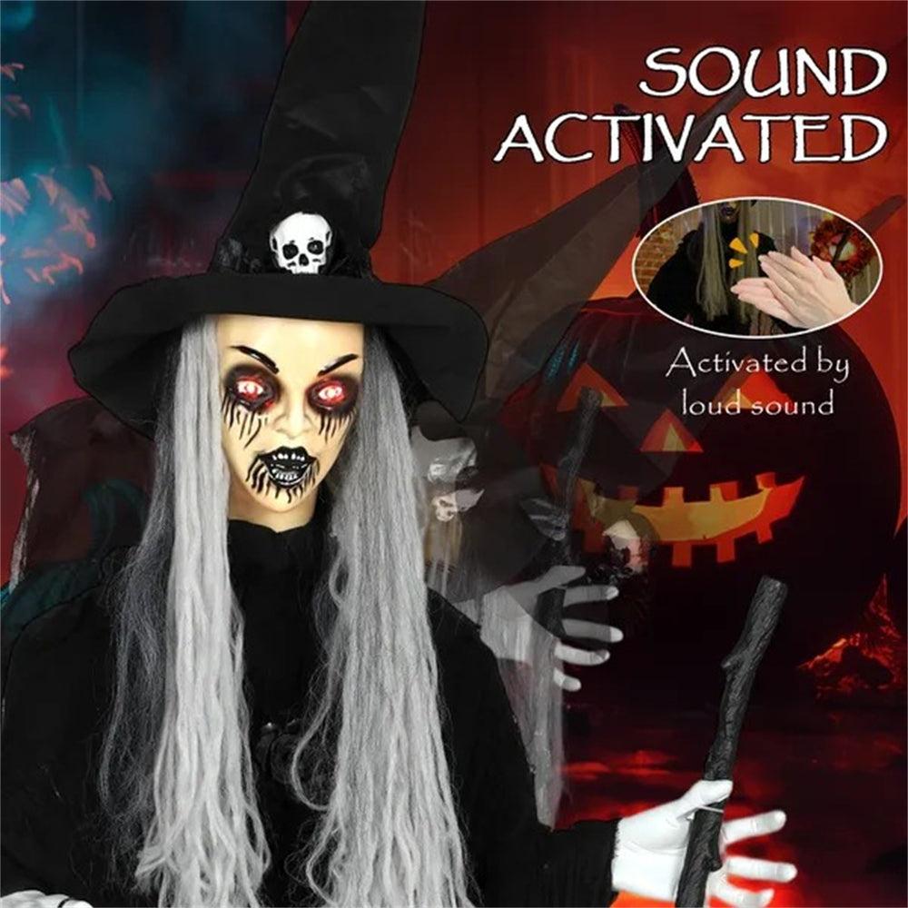 Animatronics Standing Witch, Voice-Activated Prop, Sound Activated Moving Head & Flashing Eyes, Easy Setup Indoor, Black EX-STOCK Canada 