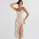 Women's Floral Spaghetti Strap Cami Dress Lace Trim Side Slit Bodycon Midi summer Dress - EX-STOCK CANADA