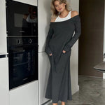 New Long Sleeve Stitching Fake Two-piece Vest Temperament Dress