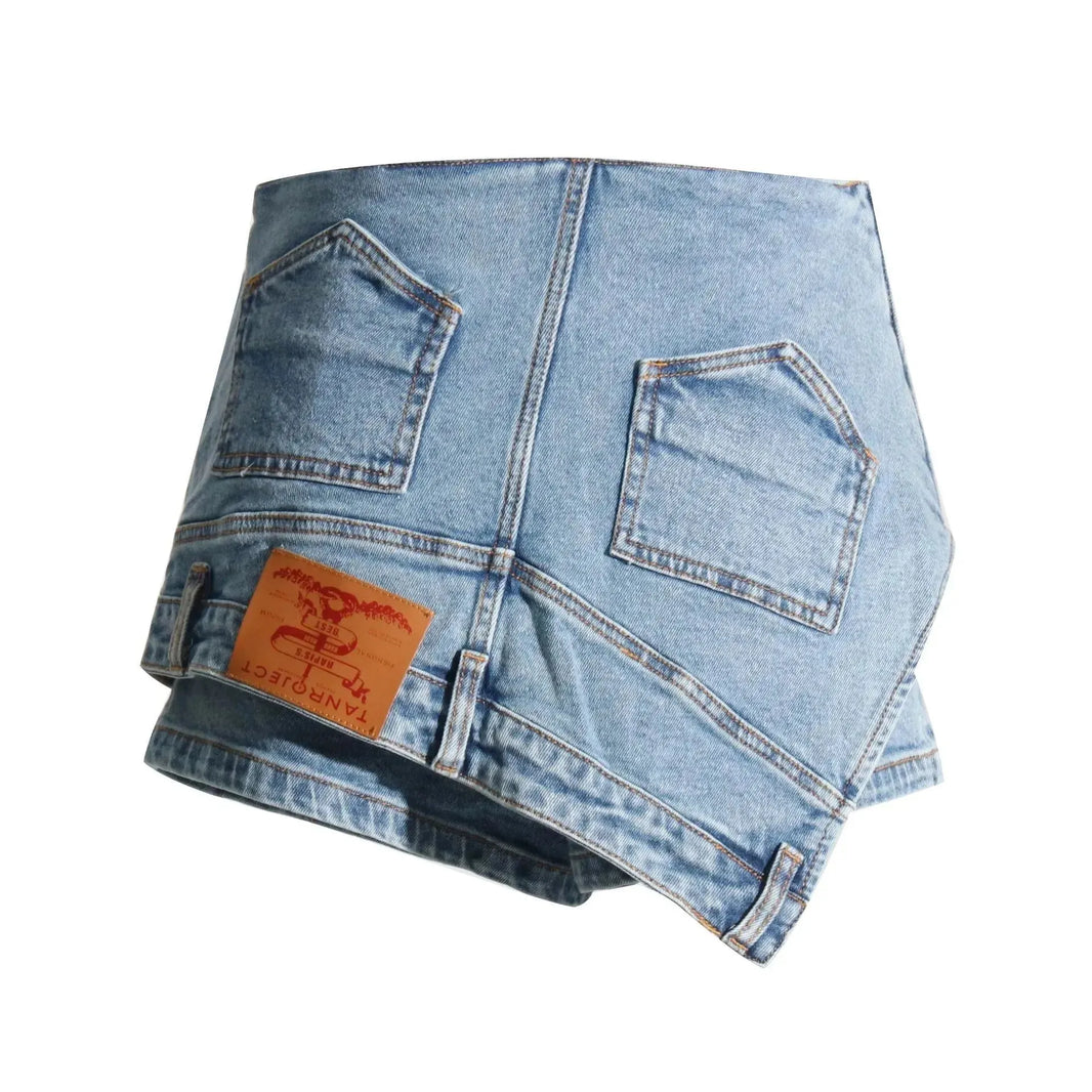 Short Irregular Solid Color Women's Denim High Street Mini Skirt Skort - EX-STOCK CANADA