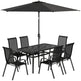 8-teiliges Patio-Möbelset mit 9-Fuß-Sonnenschirm, Esstisch und Stühlen für draußen, SchwarzEX-STOCK Canada 