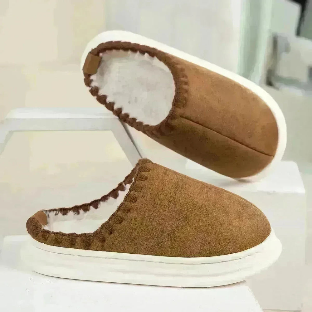 Winter Fashion Cotton Slippers With Sewing-side Design Indoor Non-slip Bedroom Floor Plush Slipper House Shoes Women Couple - EX-STOCK CANADA