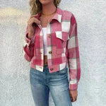 Fashion Oversized Plaid Lapel Cropped Jacket  outwear top for women - EX-STOCK CANADA