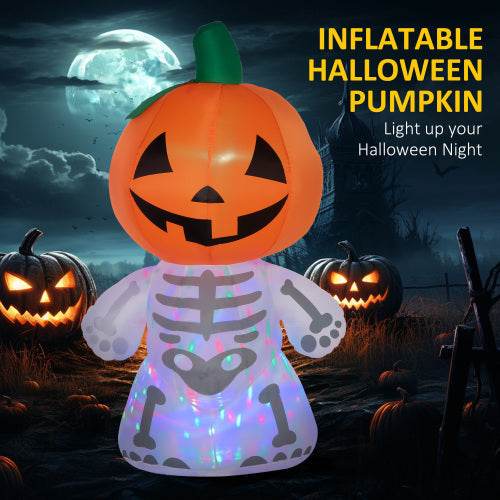6ft Halloween Inflatables Outdoor Decorations, Smiling Skeleton Ghost With Pumpkin Head, Blow Up LED Yard Decor For Garden, Lawn, Party, Holiday, Waterproof EX-STOCK