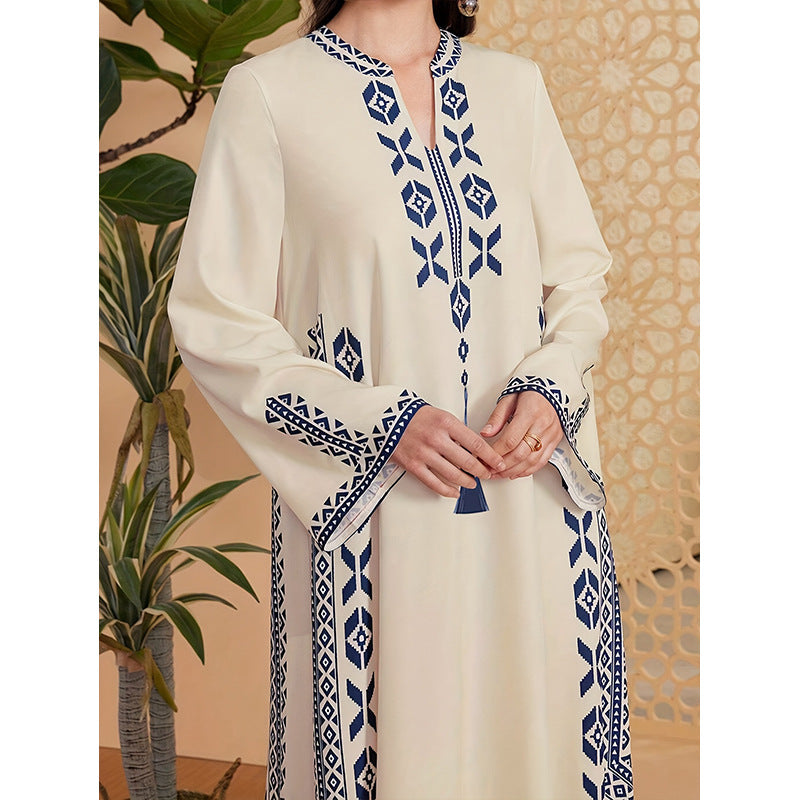 Damen bedruckter V-Ausschnitt Morgenmantel Arabisches Ethno-Muster Kleid - EX-STOCK Canada