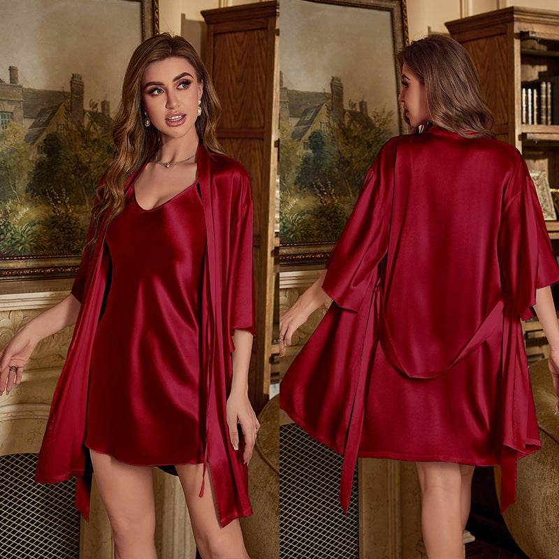 Ice Silk Pajamas For Women Summer Robe Two-piece Sling Sexy - EX-STOCK Canada