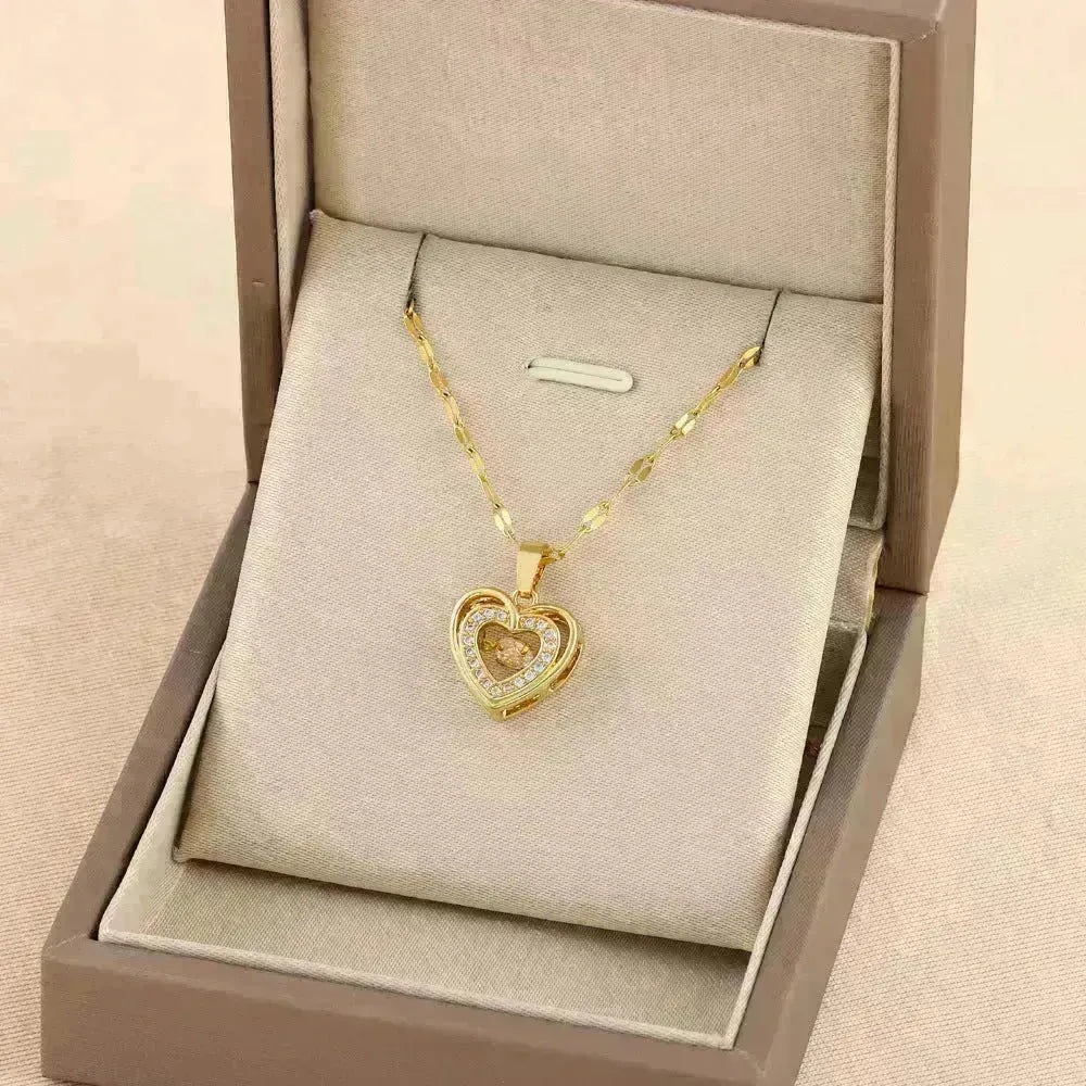 Valentín Día Regalo de dos capas Smart Love Pendse Titanium Collar de moda Mujer Joya