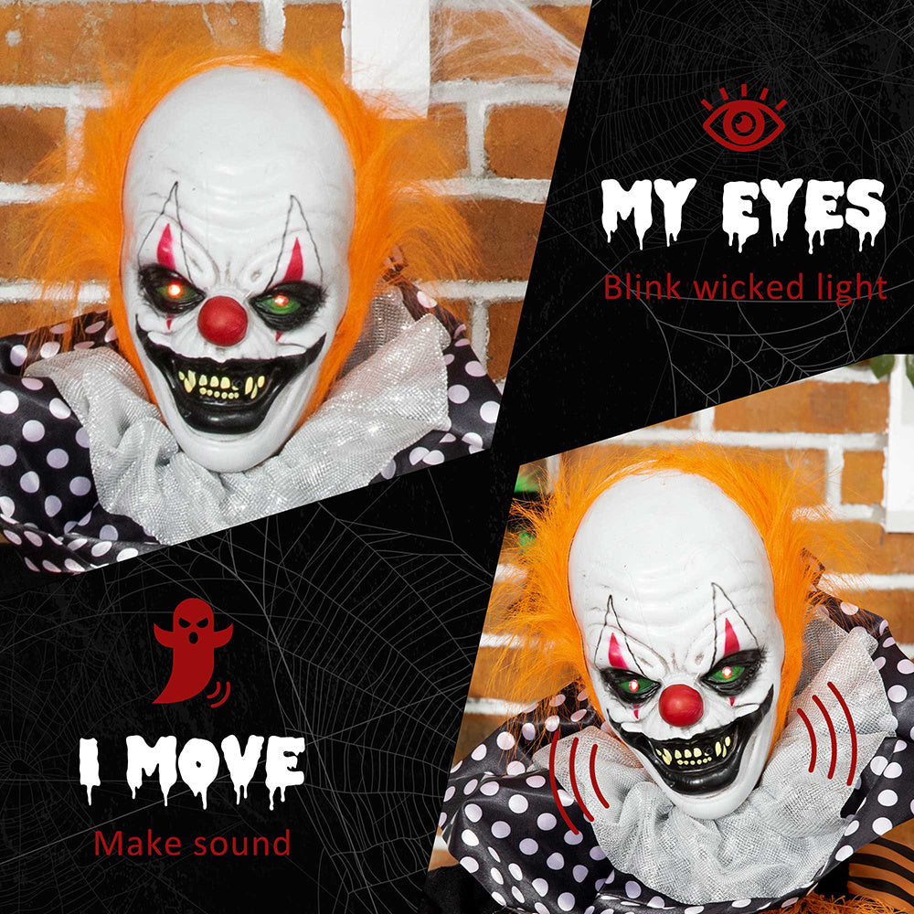 65inch Life Size Outdoor Halloween Decorations Talking Circus Clown With A Balloon, Animated Prop With Sound And Motion Activated, Light Up Eyes, Laughter EX-STOCK