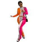 Tie-Dye 2pcs Women Long sleeve Drawstring Sweatsuit Outfit set