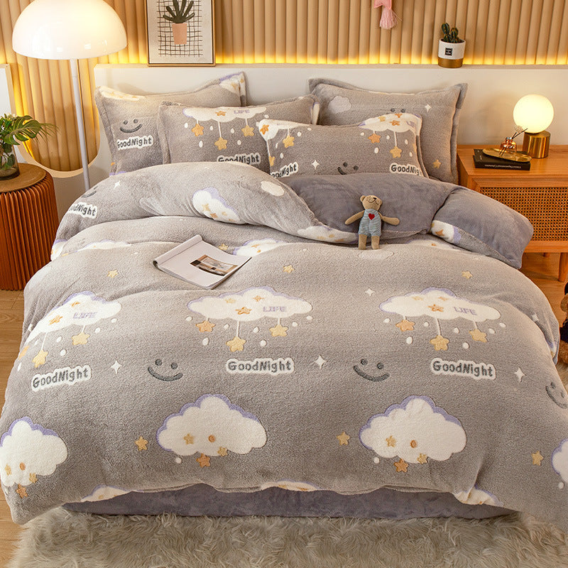 Coral Fleece Duvet Cover Sheet Flannel Pillowcase EX-STOCK Canada 