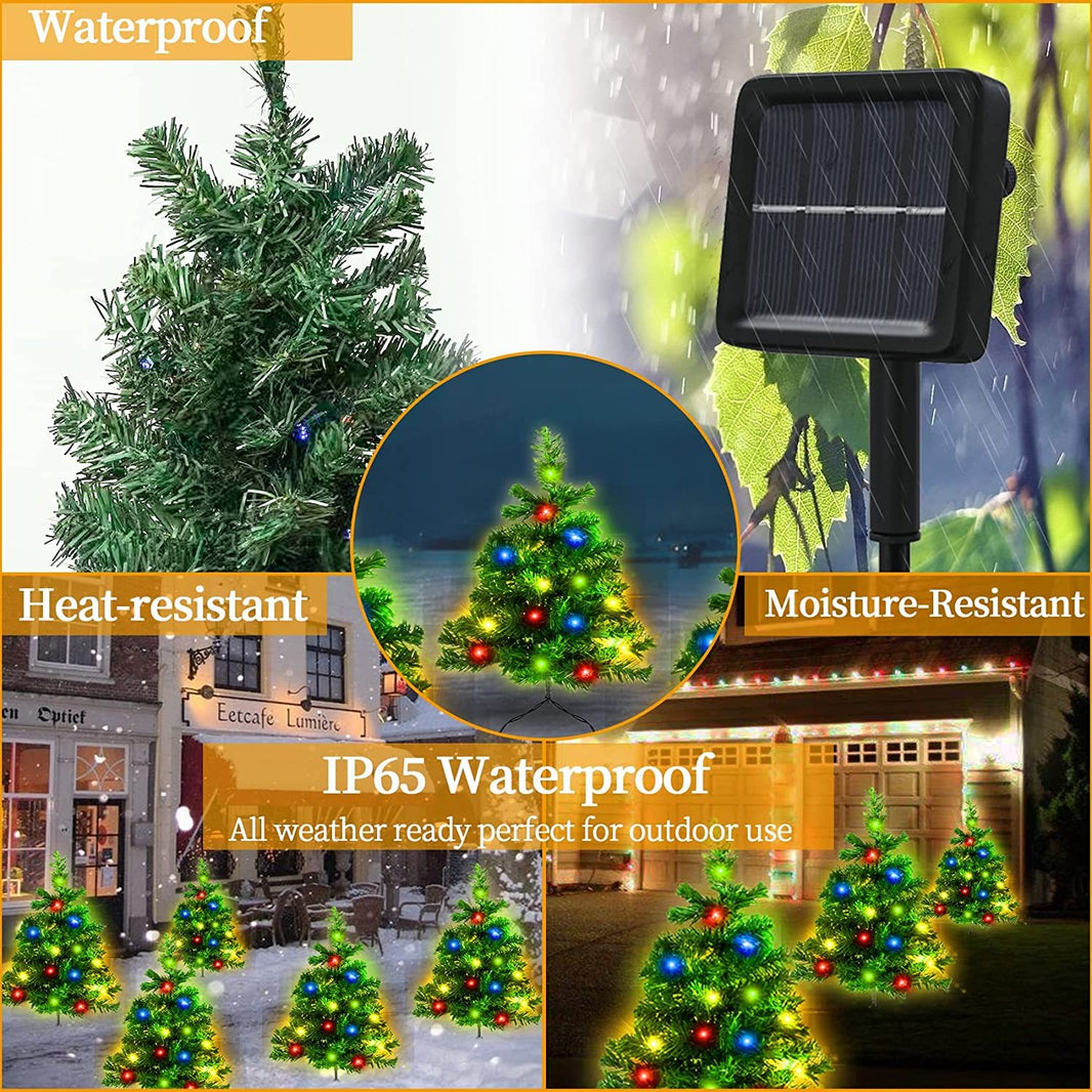 2 Packs Solar Christmas Tree, Solar Powered Pathway Christmas Tree With Multicolored LED Lights, So