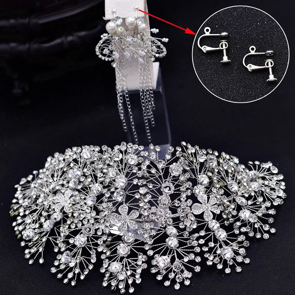 Luxury and Elegant Bridal Flower Rhinestone Headband Fashion Accessories set - EX-STOCK CANADA