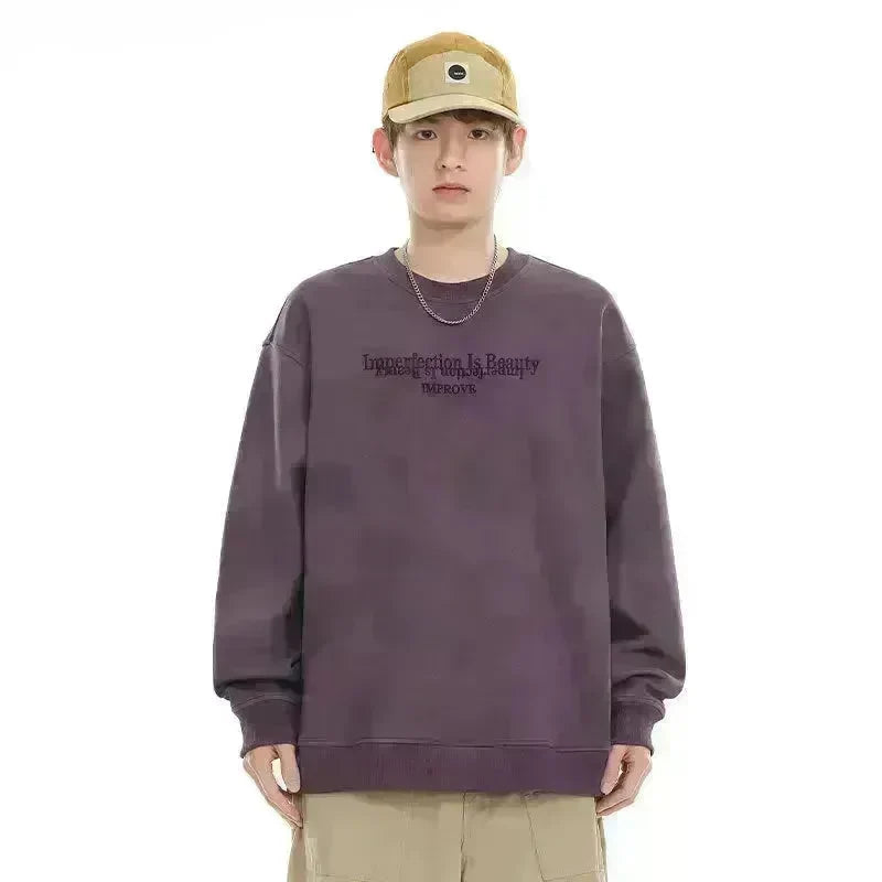 Retro heavy Oversized Crew neck Pullover sweatshirt for men - EX-STOCK CANADA