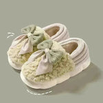 Grandes zapatillas esponjosas de nudo de la proa de la reverencia zapatos de algodón de algodón tallado de invierno zapatillas de plataforma de plataforma gruesa de suela gruesa
