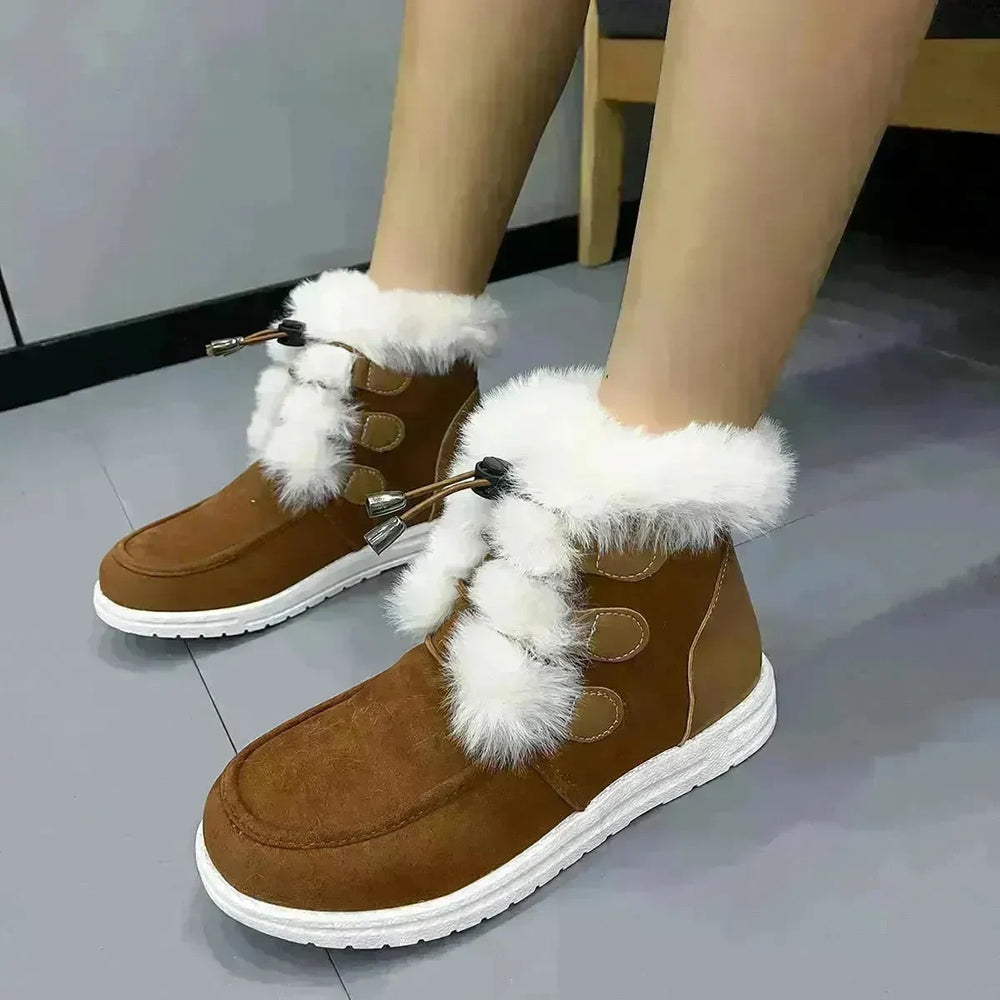 Fashion Suede Fleece Snow Boots Winter Warm Plush Round Toe Cotton Shoes Versatile Simple Short Boot For Women - EX-STOCK CANADA
