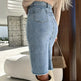 Fashion Solid Front Split Midi Denim Skirt - EX-STOCK CANADA