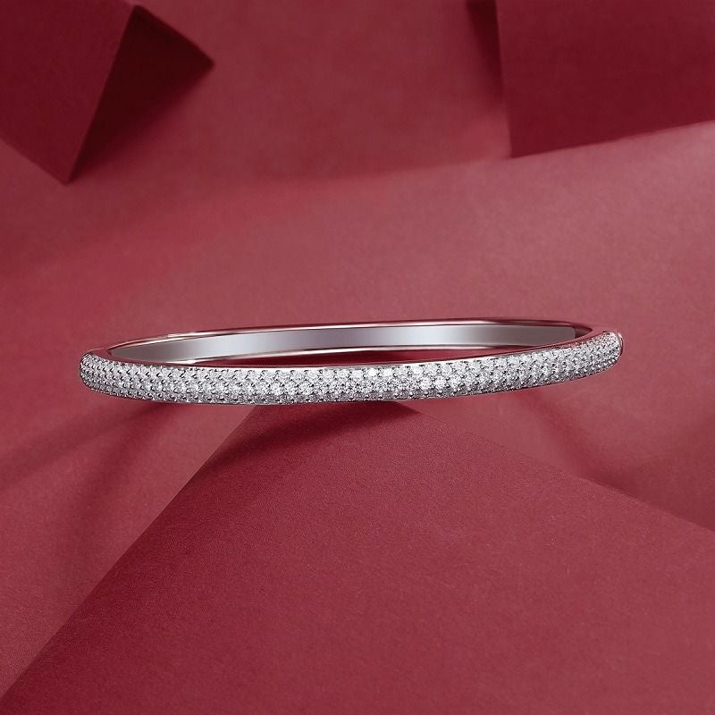 Classic Fashion Bridal Pave AAA Cubic Zirconia Princess Cut CZ Eternity Tennis Stackable Bangle Bracelet For Women, Prom, Wedding Silver Plated 7-7.5 Inch EX-STOCK