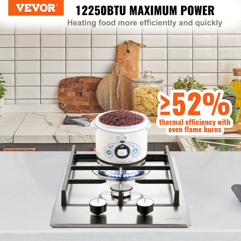 Gas Cooktop 12 Inch, Max 12250BTU 2 Burners Built-in Stainless Steel Gas Stove Top, LPG NG Convertible Dual Fuel Natural Gas Hob With Thermocouple Protection EX-STOCK