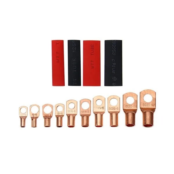 120Pcs Copper Wire Terminal Connectors, AWG 2 4 6 8 10 Copper Wire Lugs With Heat Shrink Set, 60Pcs Copper Wire Lugs And 60pcs Heat Shrink Tubing EX-STOCK