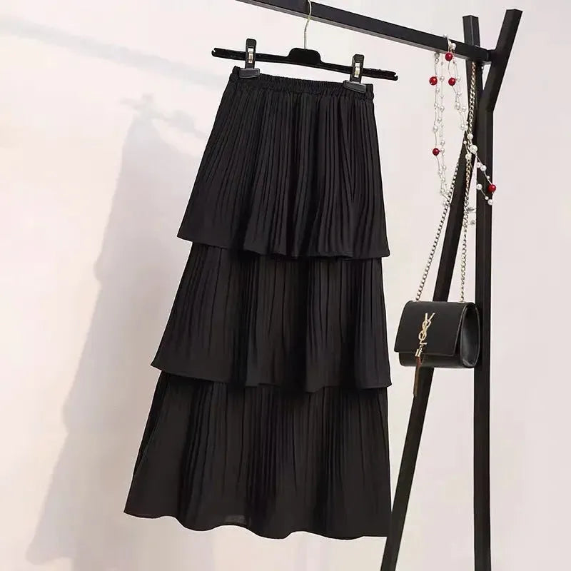 Women's Spring And Summer Chiffon layered Midi maxi Skirt - EX-STOCK CANADA