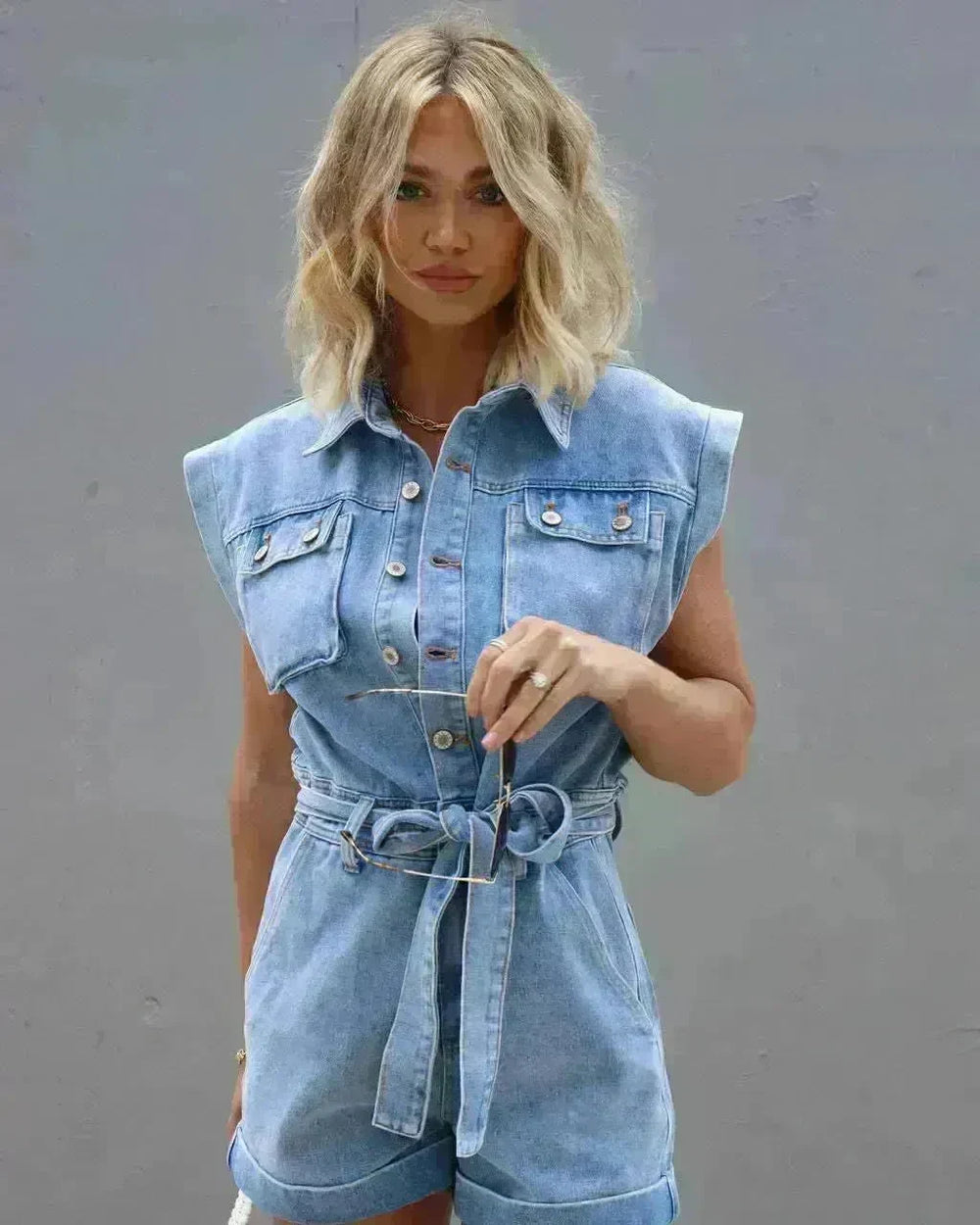 Female Loose Shirt Denim Jumpsuit - EX-STOCK CANADA
