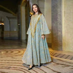 Festival Evening Party Mesh Embroidered Sequins Robe Abaya Dress for Arab Turkey Dubai Middle Eastern Women. - EX-STOCK CANADA