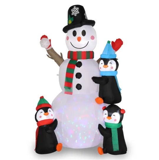 6ft With 3 Penguins, 4 Light Strings, 1 Colorful Rotating Light, Inflatable, Garden Snowman Decoration EX-STOCK Canada 