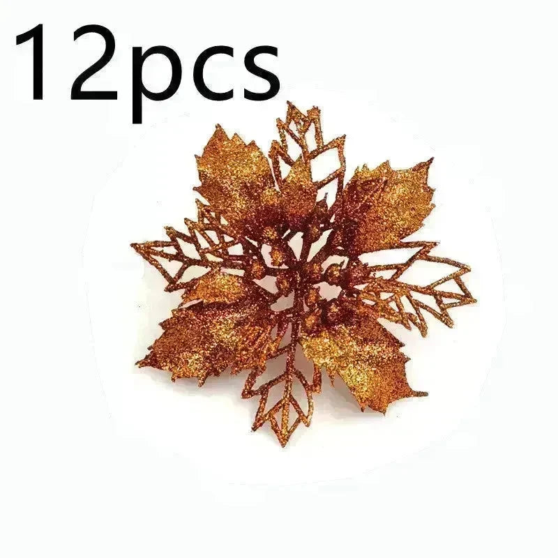 Glitter Artifical Christmas Flowers Christmas Tree Decorations For Home Fake Flowers Xmas Ornaments New Year Decor - EX-STOCK CANADA