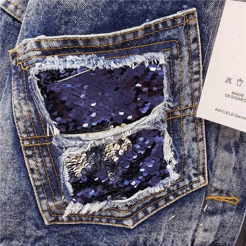 Heavy Industry Sequins Short Doll Sleeve Denim Jacket Women - EX-STOCK CANADA