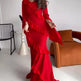 Women's V-neck Bell-Sleeve Ruffled Maxi Dress – Elegant Tiered Ruffle Formal Gown | Red | Sizes XS–XL