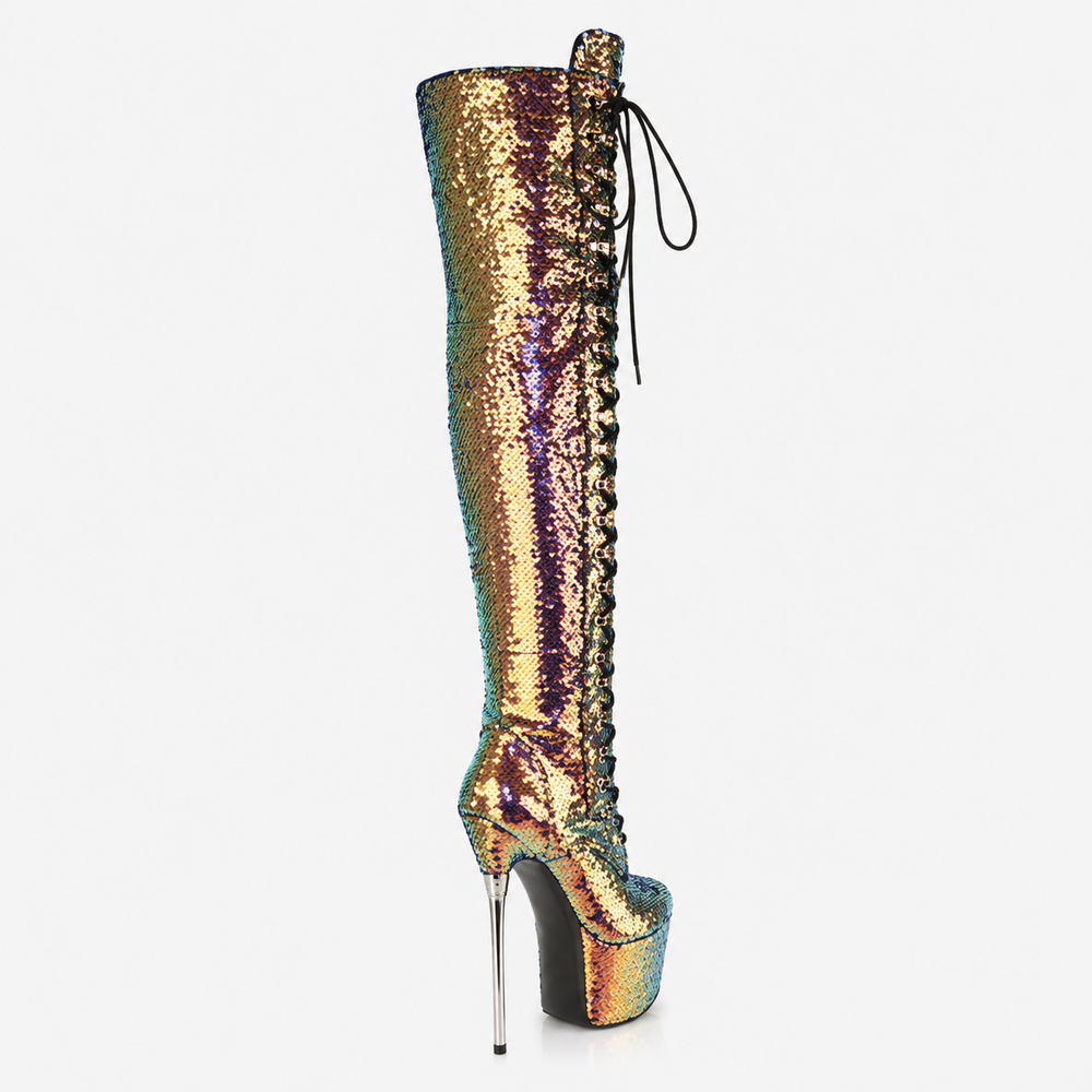 Women's Sequined Over-the-Knee Stiletto Boots – Black, Green, Silver & Gold | Sizes 32–43 