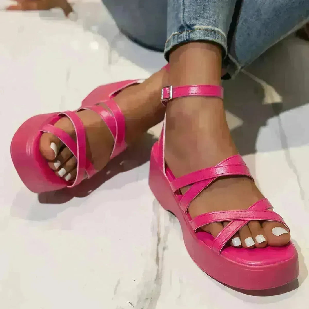 Fine Fashion Platform Cross Strap Buckle Women Sandals - EX-STOCK CANADA