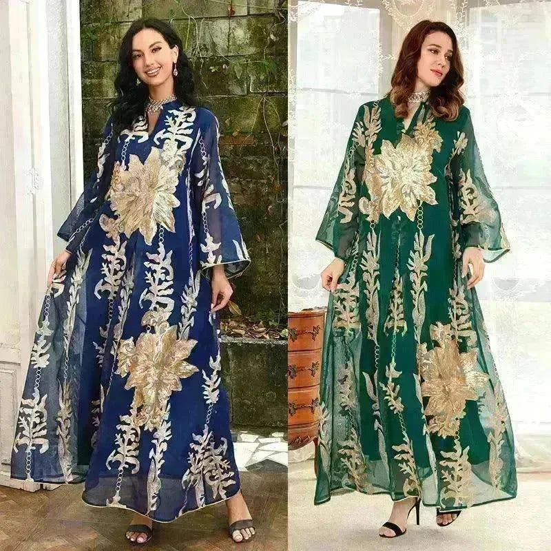 Fired Sequins Light Luxury Celebrity Party Abaya Dress for Arab Dubai Turkey Middle East Women - EX-STOCK CANADA