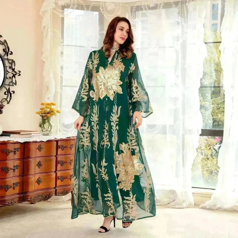 Fired Sequins Light Luxury Celebrity Party Abaya Dress for Arab Dubai Turkey Middle East Women - EX-STOCK CANADA
