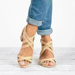 Fish Mouth Cross Strap Buckle Mid Wedge Heel Plain Women Sandals - EX-STOCK CANADA