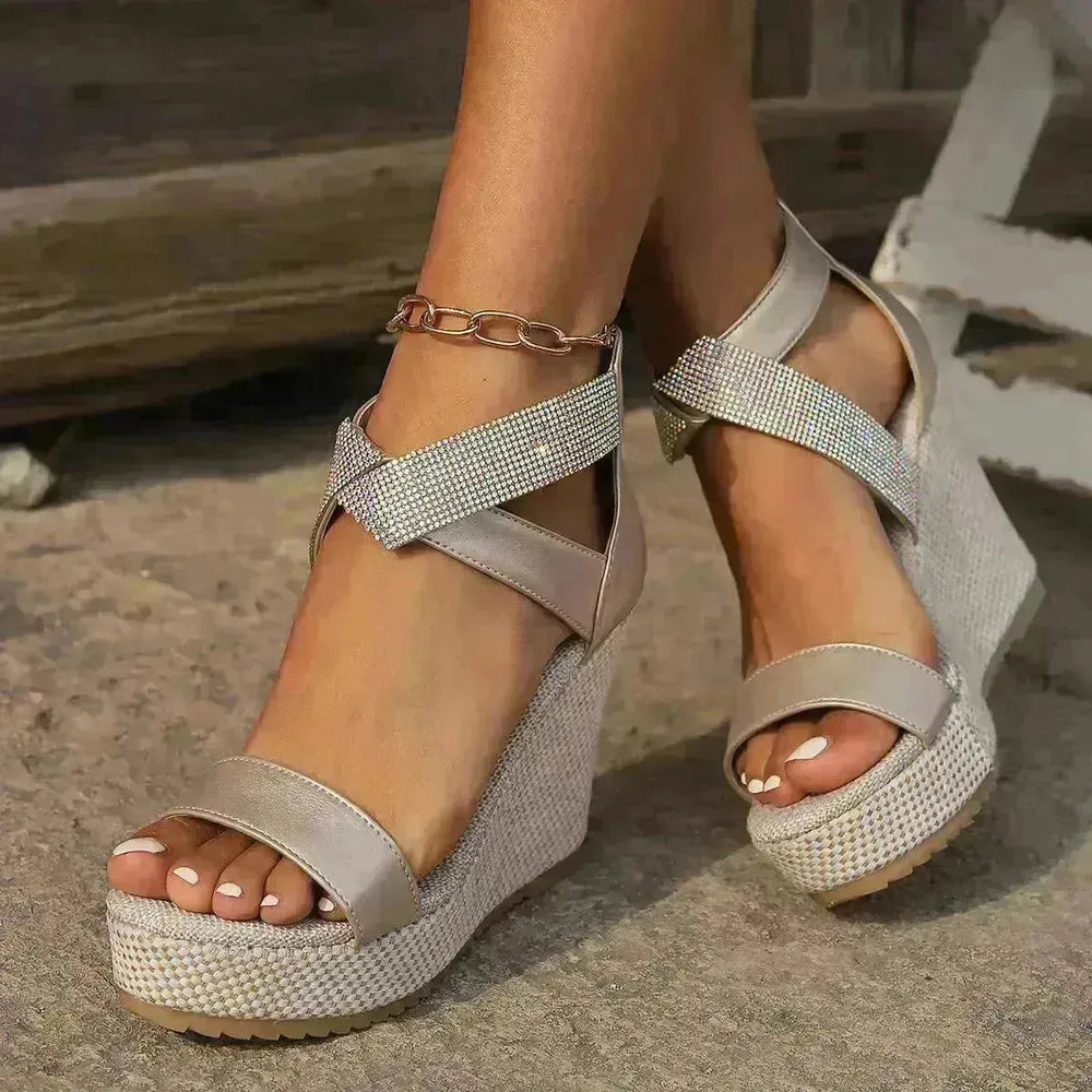 Fish Mouth High Wedges Sandals With Rhinestone Design Fashion Summer Platform Shoes For Women - EX-STOCK CANADA