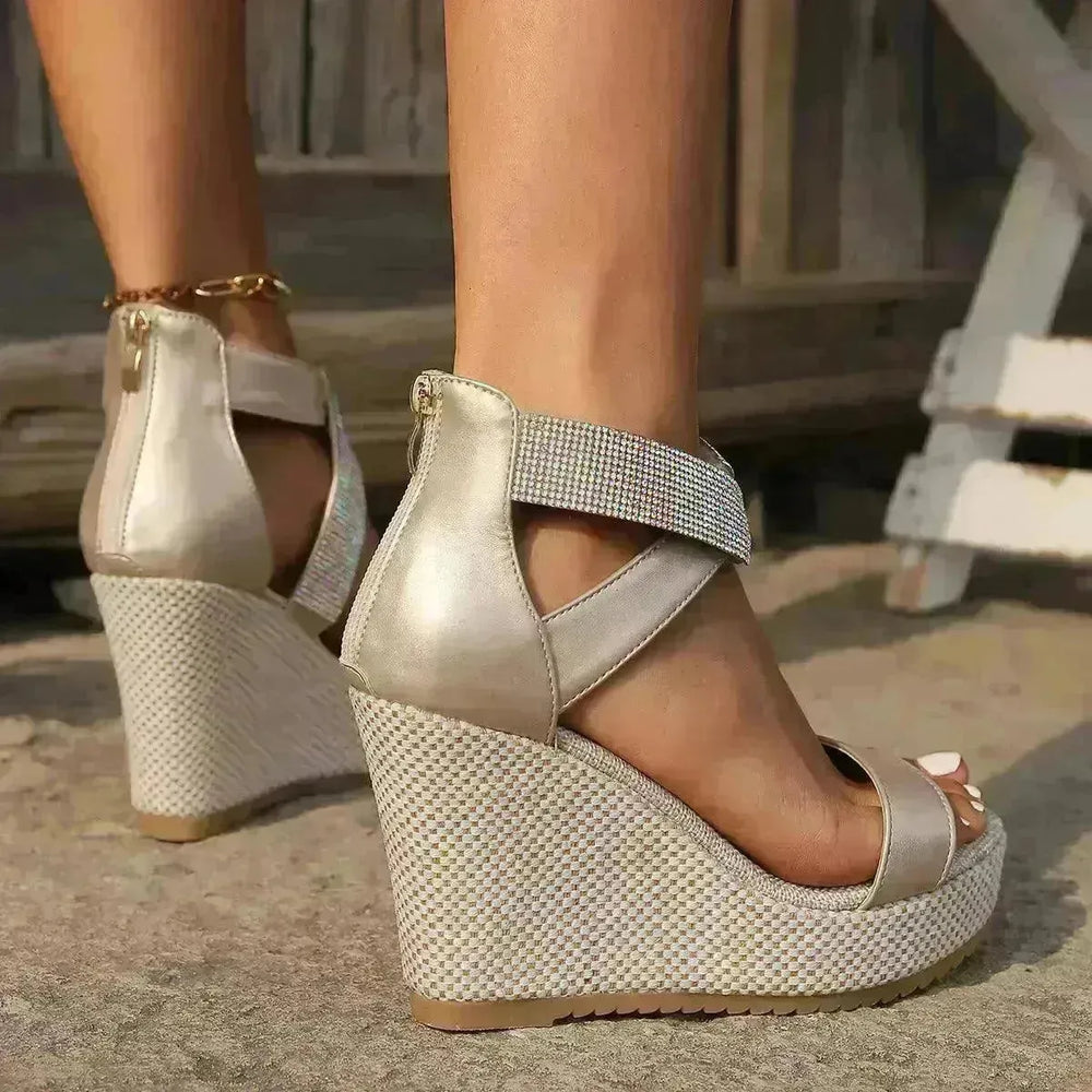Fish Mouth High Wedges Sandals With Rhinestone Design Fashion Summer Platform Shoes For Women - EX-STOCK CANADA