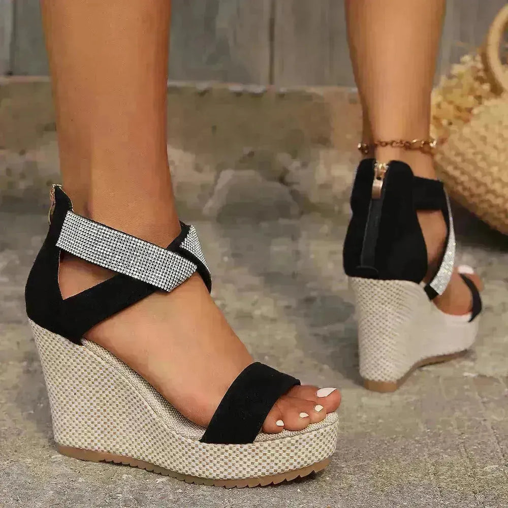 Fish Mouth High Wedges Sandals With Rhinestone Design Fashion Summer Platform Shoes For Women - EX-STOCK CANADA