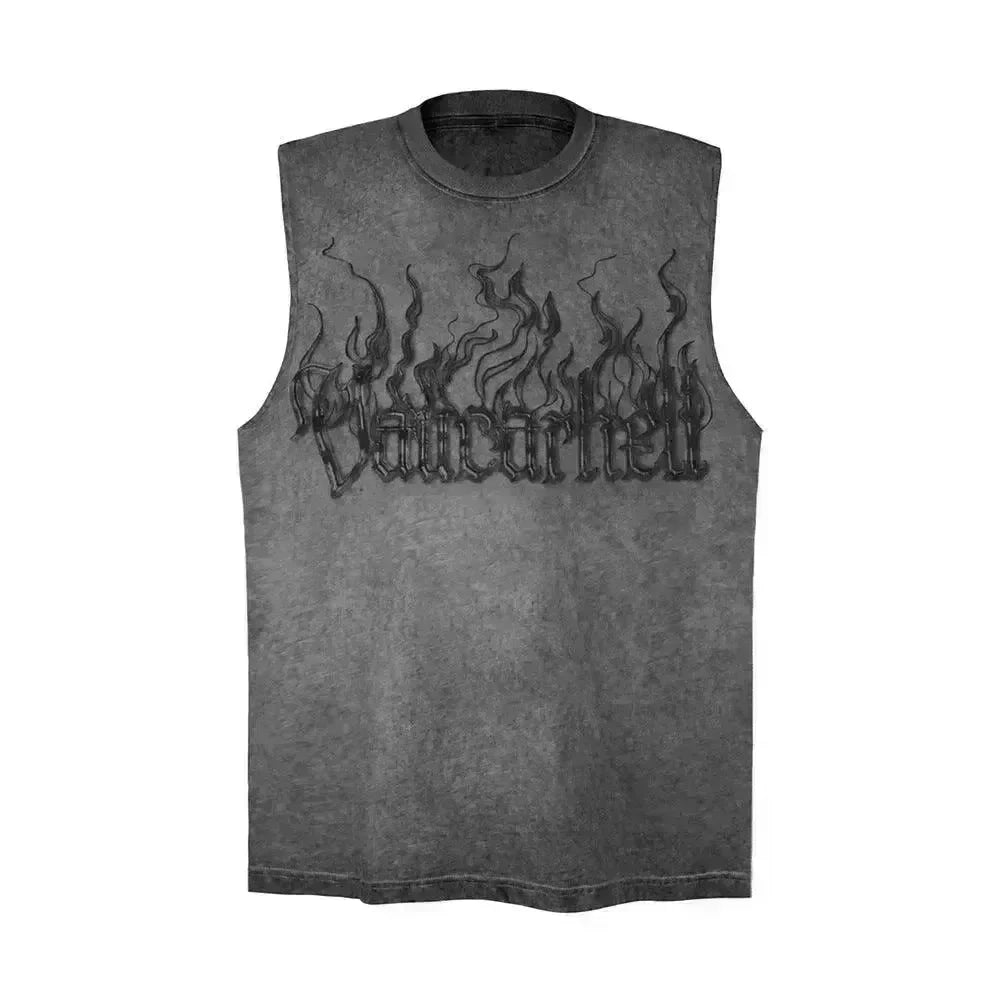 Flame Letter Puff Print Casual Vest - EX-STOCK CANADA