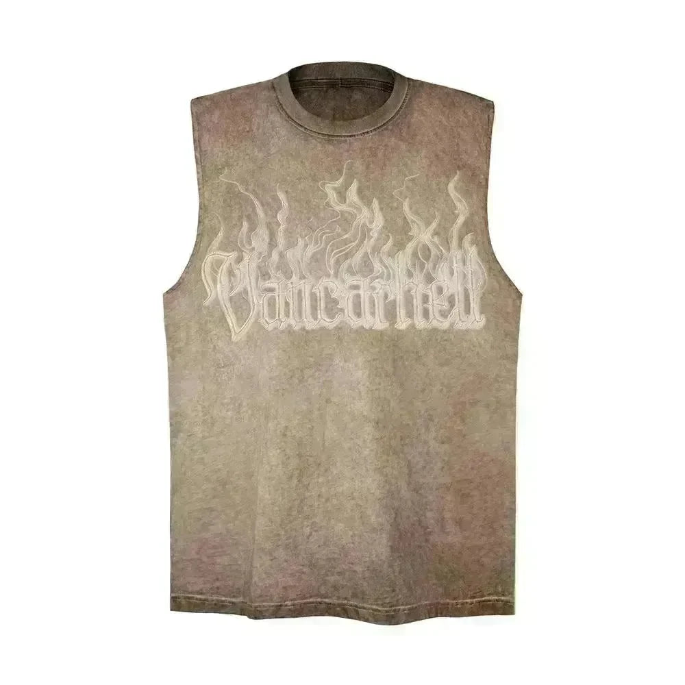 Flame Letter Puff Print Casual Vest - EX-STOCK CANADA