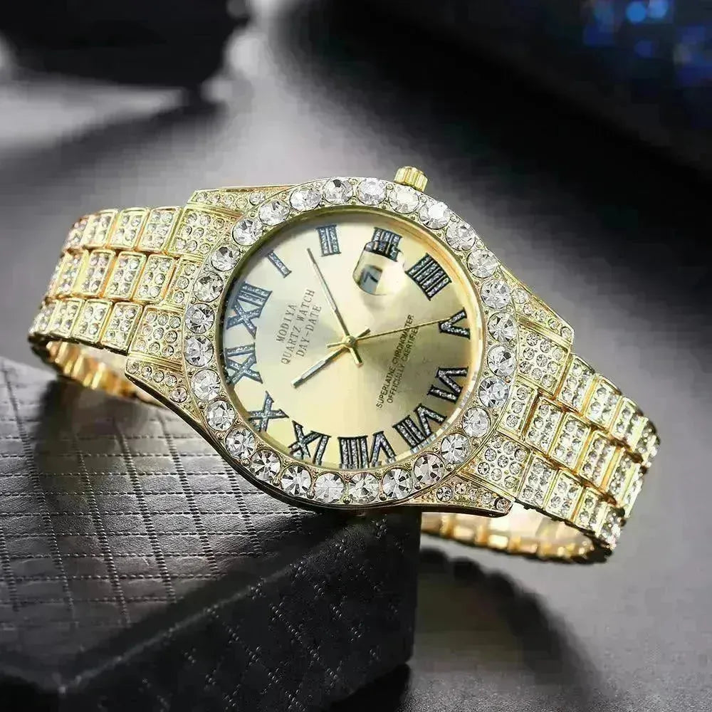 Full Diamond Surface Roman Scale Steel Watch Unisex Wrist Watch - EX-STOCK CANADA