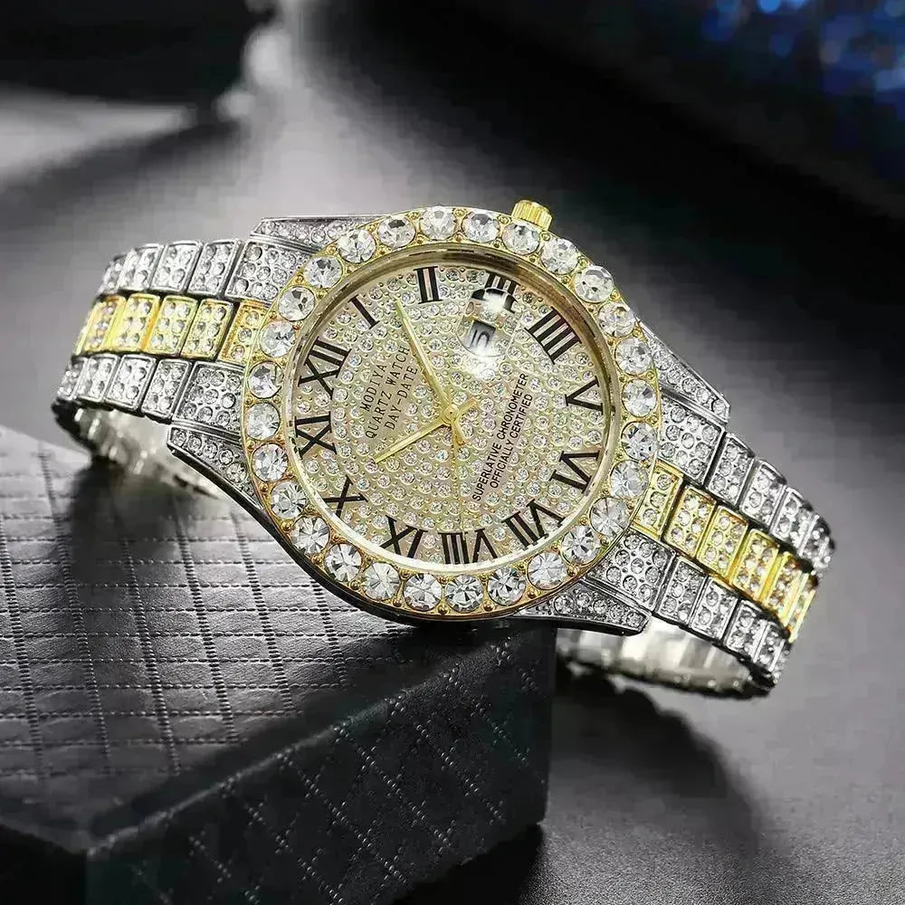Full Diamond Surface Roman Scale Steel Watch Unisex Wrist Watch - EX-STOCK CANADA