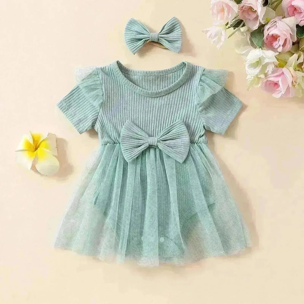Girls' Multi-color Mesh Flounced Sleeve Short Sleeved Kazakhstan Dress - EX-STOCK CANADA