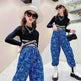 Girls' Suit Western Style Big Kids Autumn Loose Jeans Big Kids Long-sleeved Bottoming Shirt - EX-STOCK CANADA