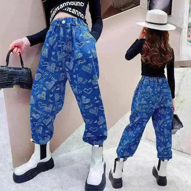 Girls' Suit Western Style Big Kids Autumn Loose Jeans Big Kids Long-sleeved Bottoming Shirt - EX-STOCK CANADA