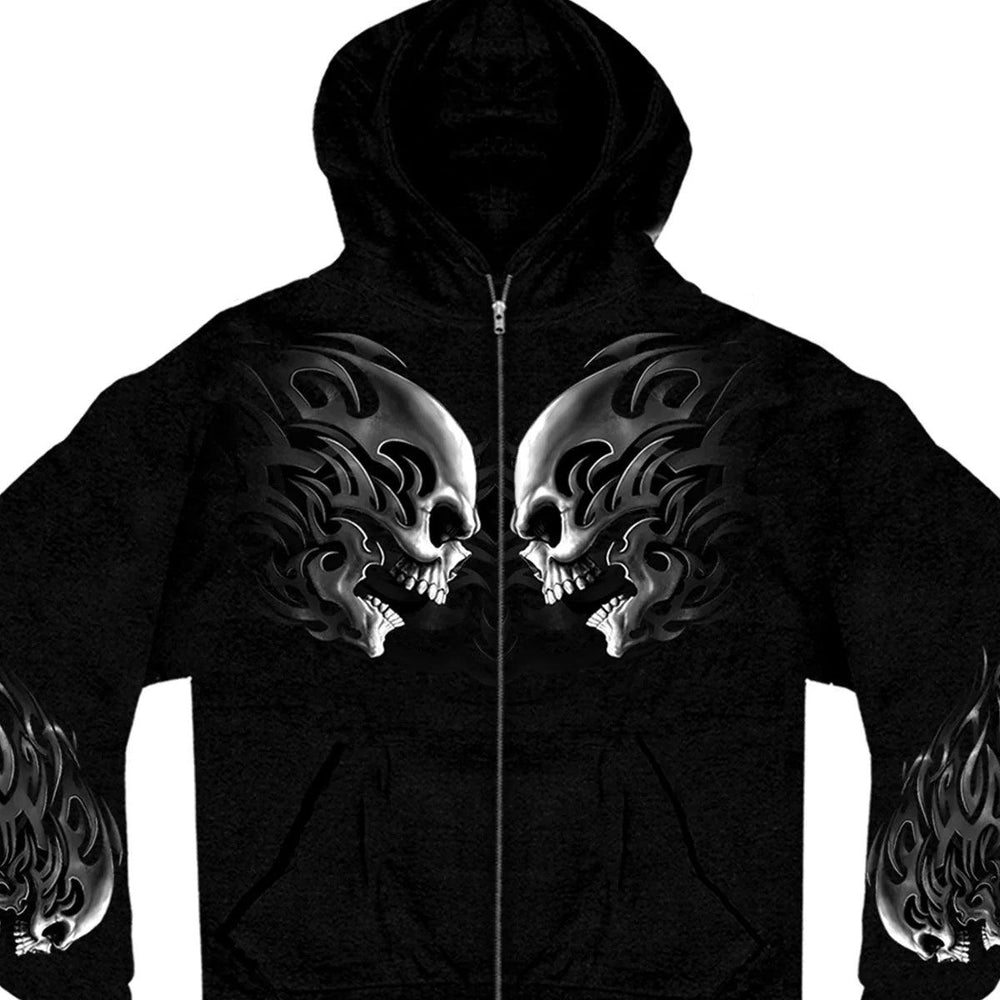 BOL Men's Head Butt Skulls Zipper Hoodie 